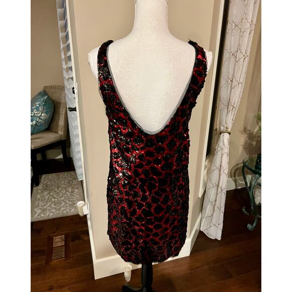 New! Zara holiday new year's sequin red leopard print mini dress size M - Picture 4 of 6